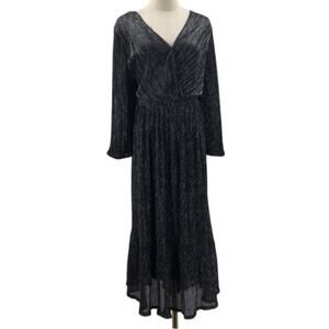 BLOOMCHIC 18-20 2X Plus black metallic elastic waist pockets midi dress NEW B80